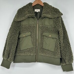 Frye & Co Women XXL Olive Green Utility Sherpa Fleece Quilted Bomber Jacket READ